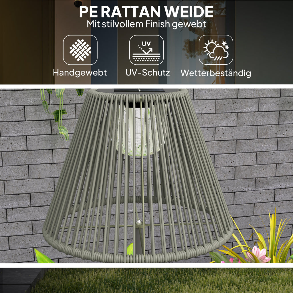Outsunny Solar Stehlampe Rattan Solarlampen mit Lichtsensor 25 LED-Lichte Solarleuchte im Boho-Stil Ø33 x 135 cm