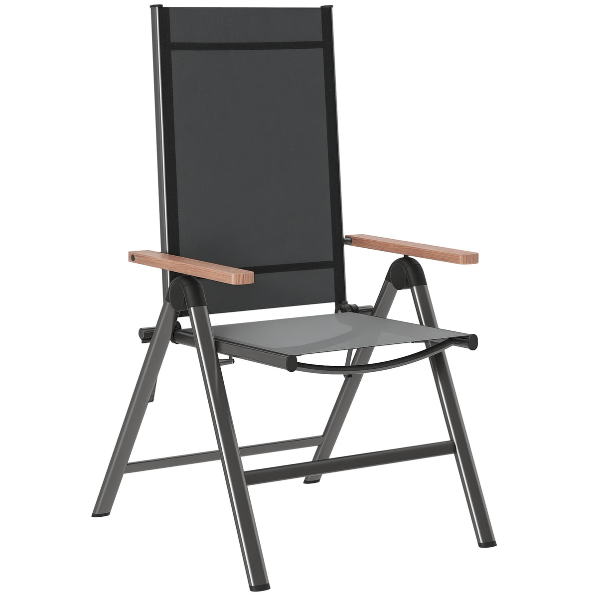 Outsunny Gartenstuhl aus Stahl Klappstuhl mit Armlehnen klappbar Balkonstuhl 120kg Belastbar 60 x 73 x 108cm Schwarz