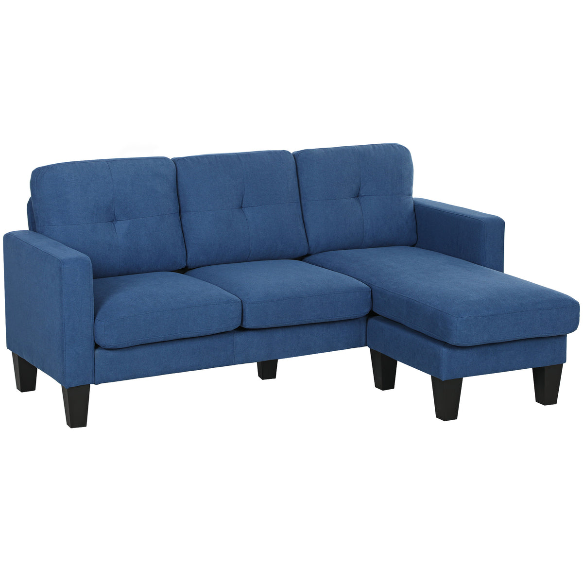 HOMCOM Ecksofa 3-Sitzer Chaiselongue rechts oder links verstellbar, Wohnzimmer, hoher Komfort, gepolsterte Rückenlehne, blau
