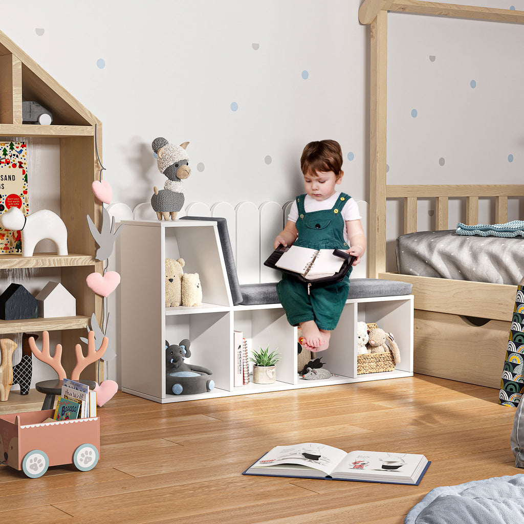HOMCOM Bibliotheksbank 2 in 1 mit 5 Aufbewahrungsfächern und 2 Kissen 108 x 30 x 60 cm Weiß Grau