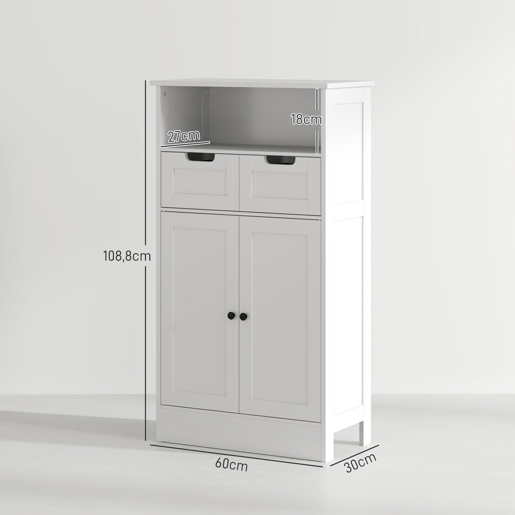 kleankin Badezimmerschrank mit 2 Schubladen, Tür, 60 x 30 x 109 cm, Weiß
