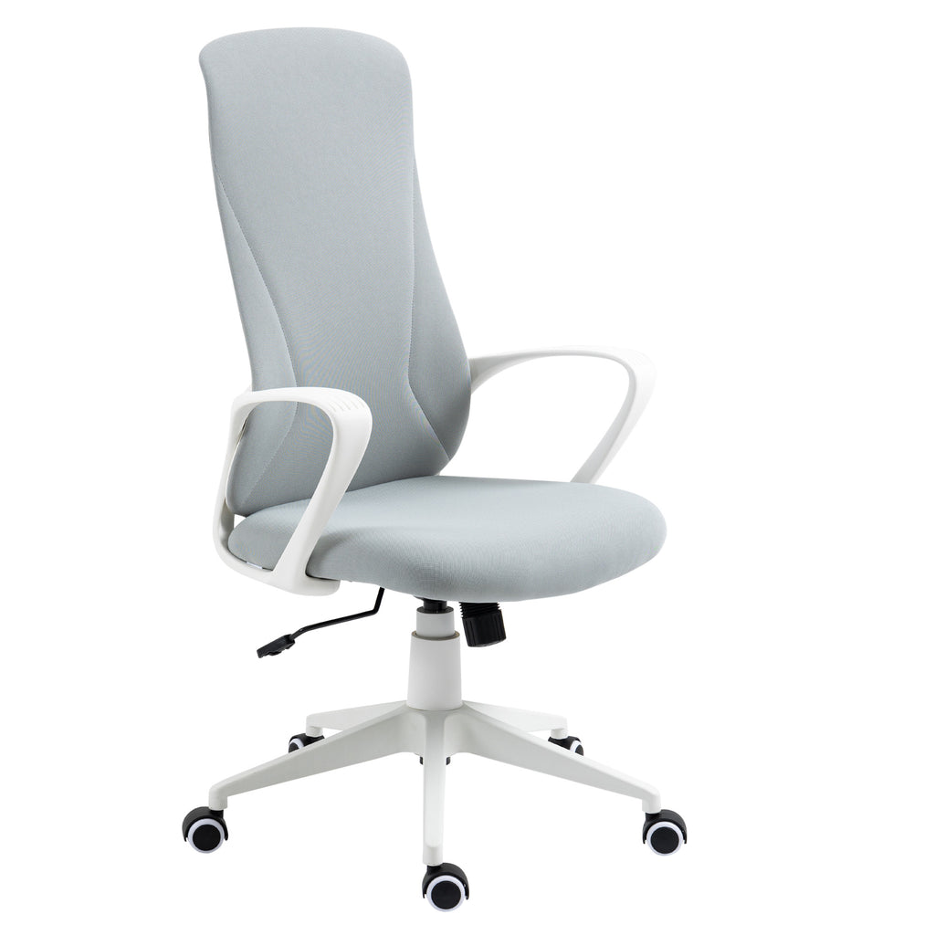 Vinsetto Bürostuhl mit Wippfunktion, Höhenverstellbar, bis 120 kg, Ergonomisch, Drehbar, 62x56x110-119,5cm, Hellgrau