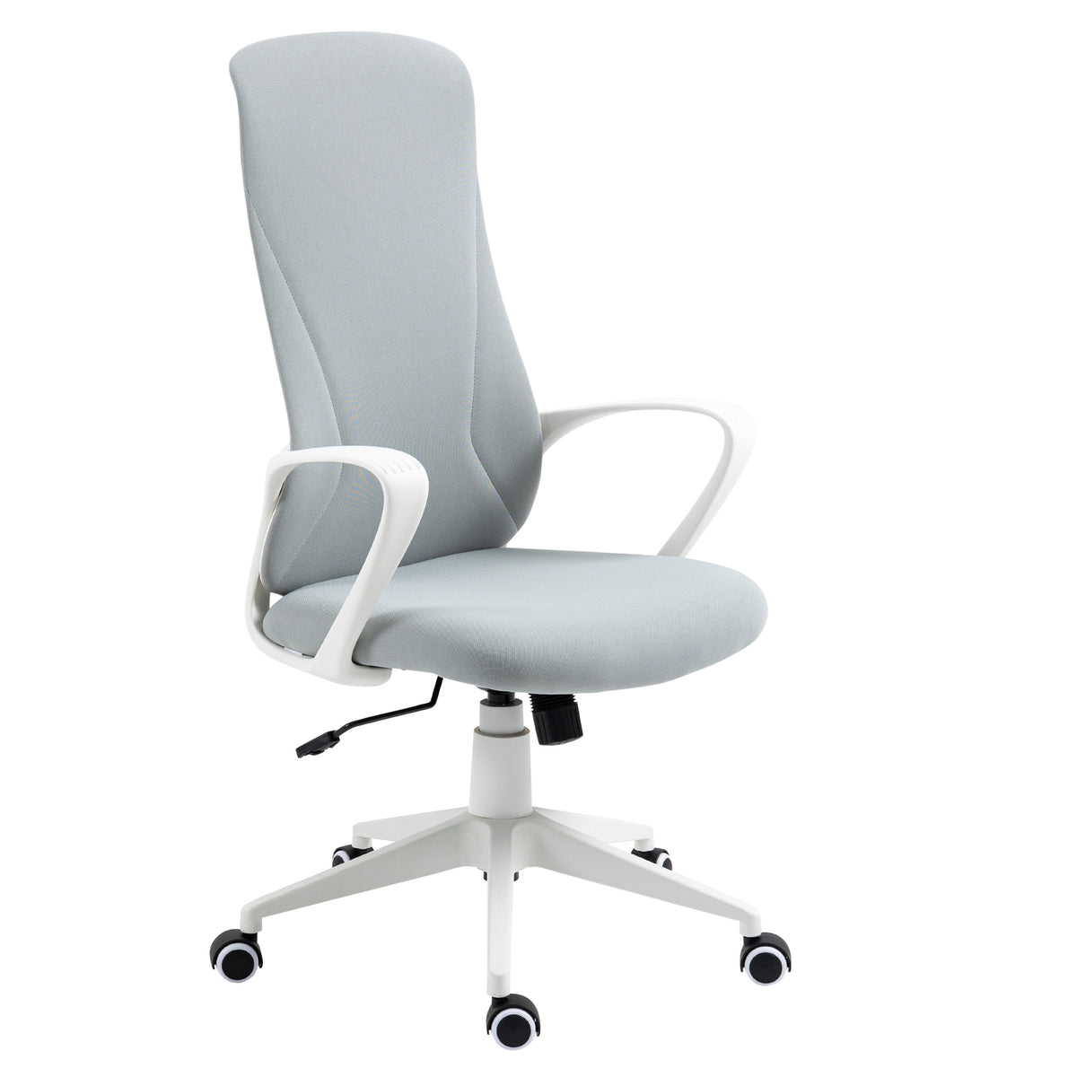 Vinsetto Bürostuhl mit Wippfunktion, Höhenverstellbar, bis 120 kg, Ergonomisch, Drehbar, 62x56x110-119,5cm, Hellgrau