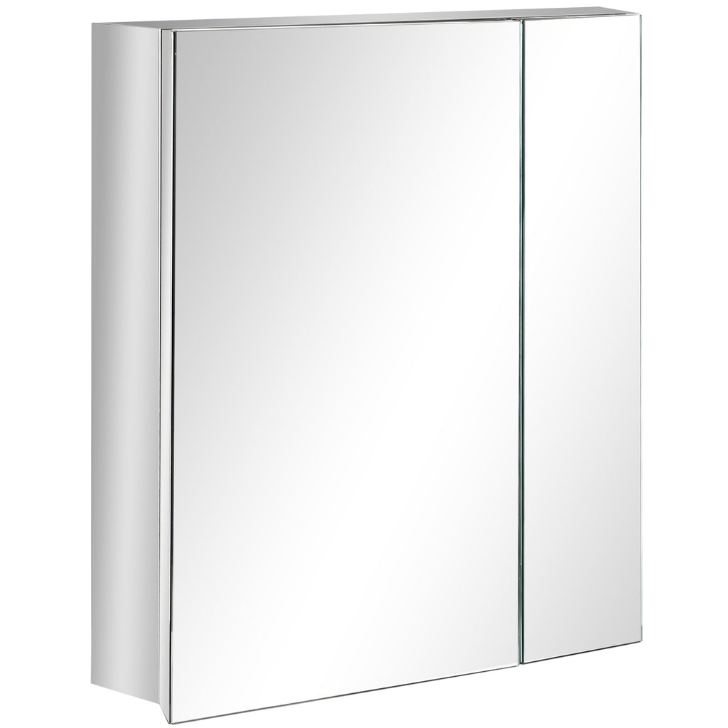 kleankin Spiegelschrank, Badschrank, 2 Spiegeltüren, 3 Innenböden, Edelstahl, Farbe: Silber, 54 x 13 x 60 cm