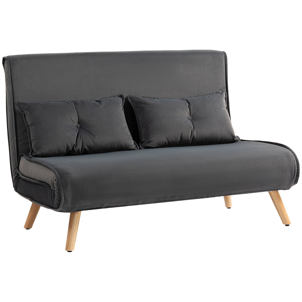 HOMCOM 2-Sitzer-Schlafsofa, Bettsofa, in Bett umwandelbare Couch, verstellbare Rückenlehne, Stoffbezug, Metallrahmen, Grau