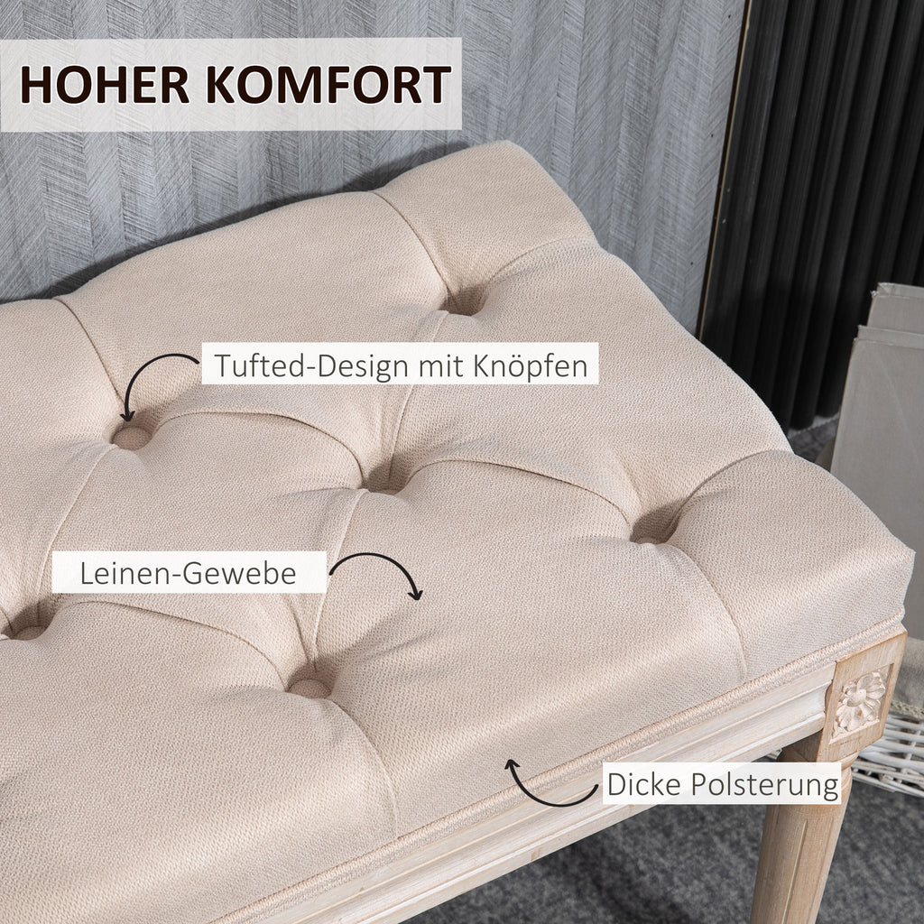 HOMCOM Sitzbank Vintagedesign Vintagebank, Knopfheftung, gedrechselte Beine, Shabby Chic, Creme + Weiß