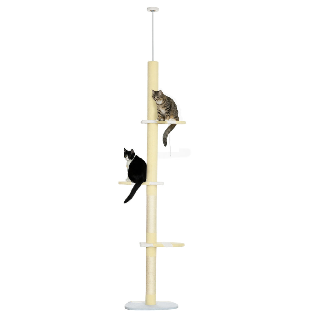 PawHut Höhenverstellbarer Kratzbaum, Anti-Rutsch, Sisalseil-Pfosten, 220-260H x 47L x 34W cm, Gelb/Weiß/Blau