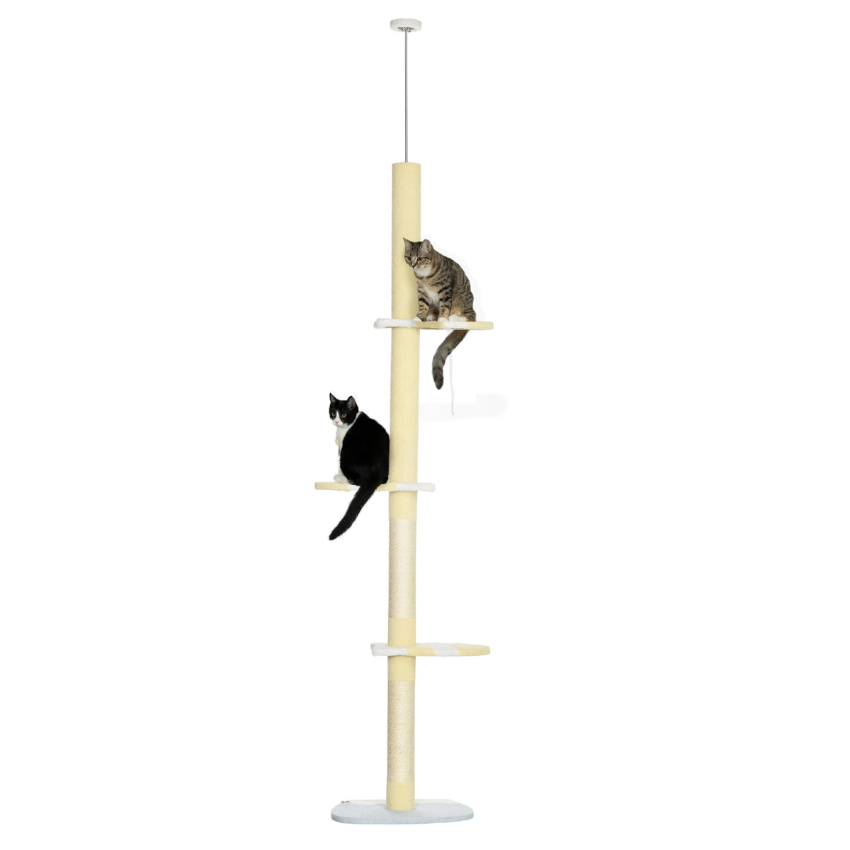 PawHut Höhenverstellbarer Kratzbaum, Anti-Rutsch, Sisalseil-Pfosten, 220-260H x 47L x 34W cm, Gelb/Weiß/Blau
