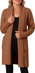 Women's Long Sleeve Soft Chunky Knit Sweater Open Front Cardigans Fuzzy Outwear Coat with Pocket