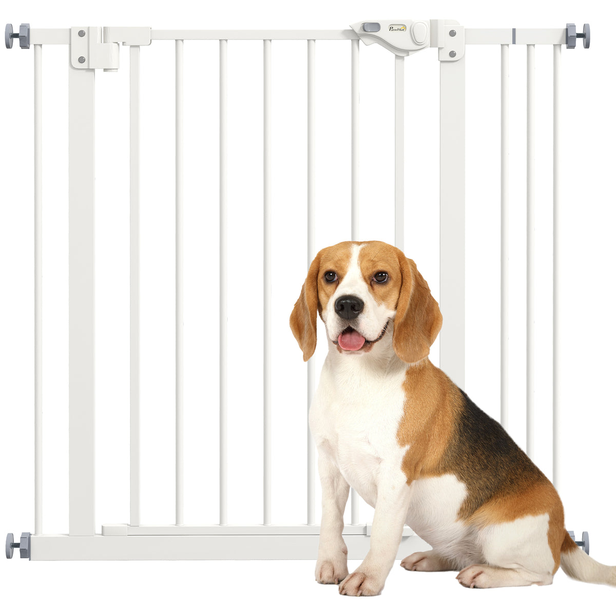 PawHut Türschutzgitter für Hunde, Absperrgitter, Schutzgitter für Haustiere, Metall, Kunststoff, 74-87 cm, Weiß