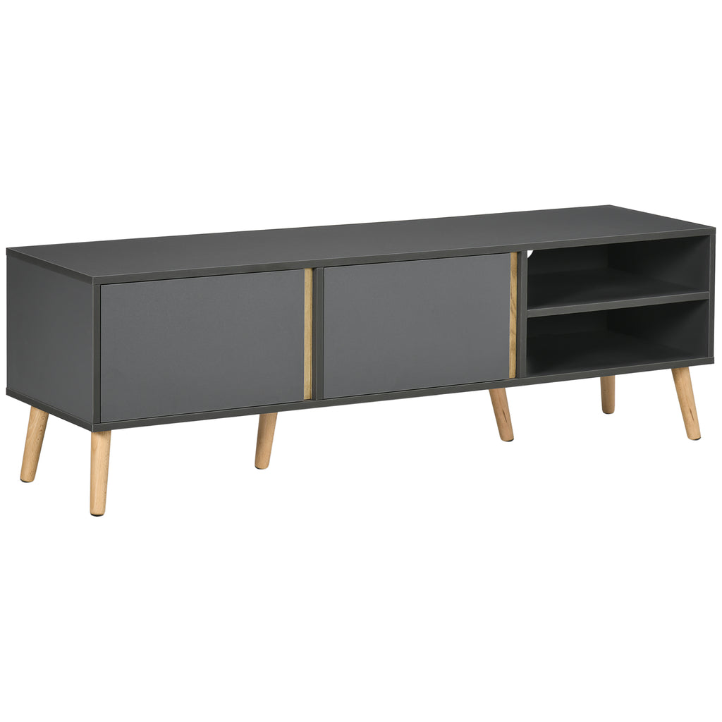 HOMCOM TV-Möbel für Fernseher bis zu 55 Zoll im skandinavischen Design mit 2 Türen 2 Nischen und Kabeldurchführungen 150 x 35 x 45 cm Dunkelgrau