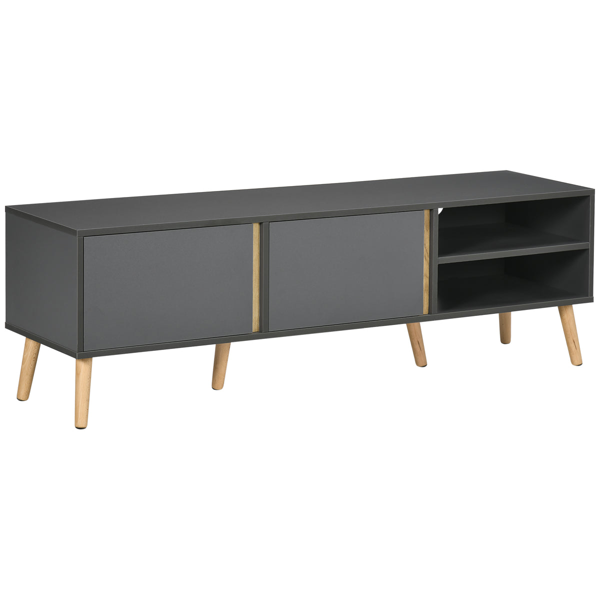 HOMCOM TV-Möbel für Fernseher bis zu 55 Zoll im skandinavischen Design mit 2 Türen 2 Nischen und Kabeldurchführungen 150 x 35 x 45 cm Dunkelgrau