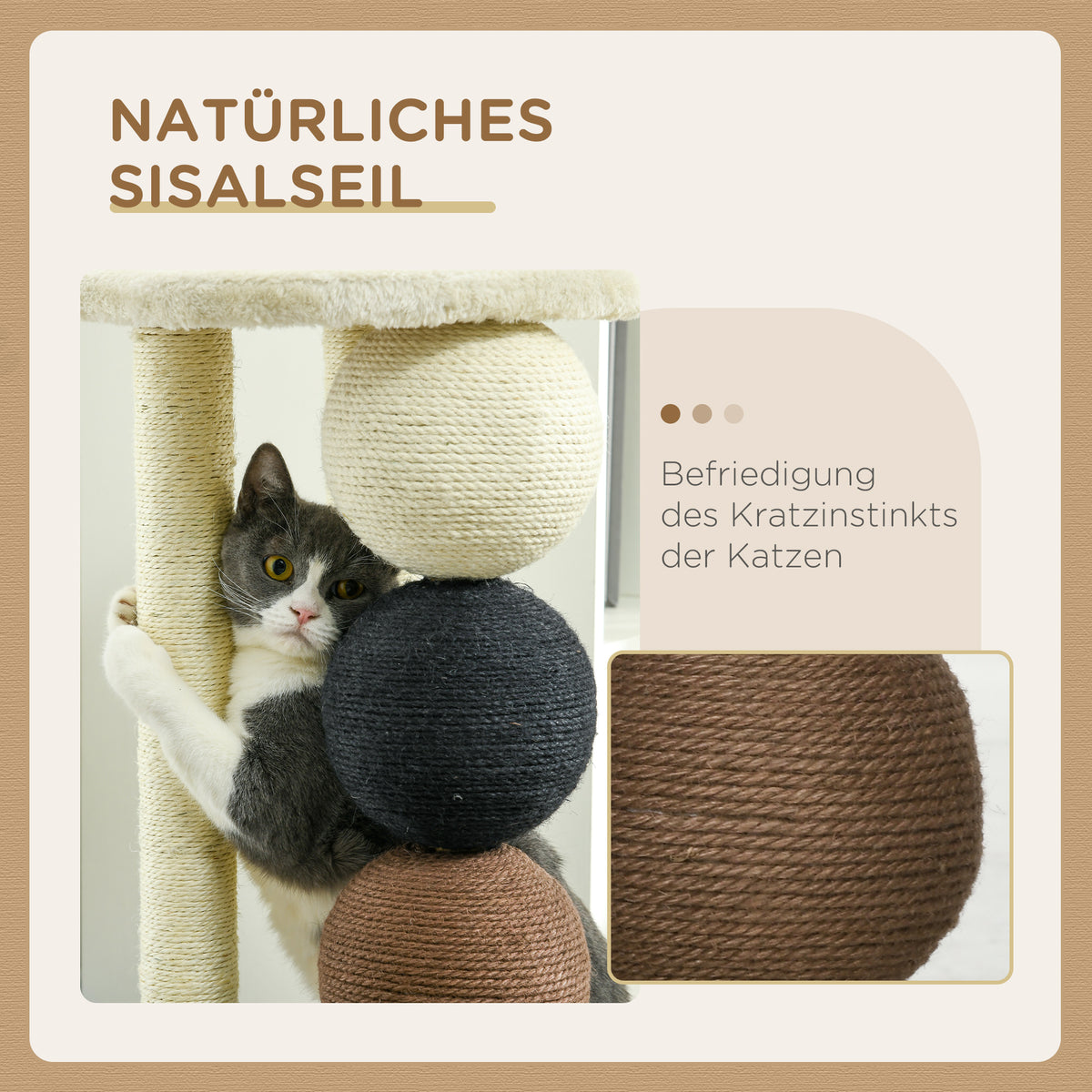 PawHut Kratzsäule für Katzen, Katzenkratzbaum Kratzbaum mit Plattform, Kratzstamm mit 2 Sisalpfosten und 4 Sisalbällen, Katzenkratzer Spielzeug, 38 x 38 x 64 cm