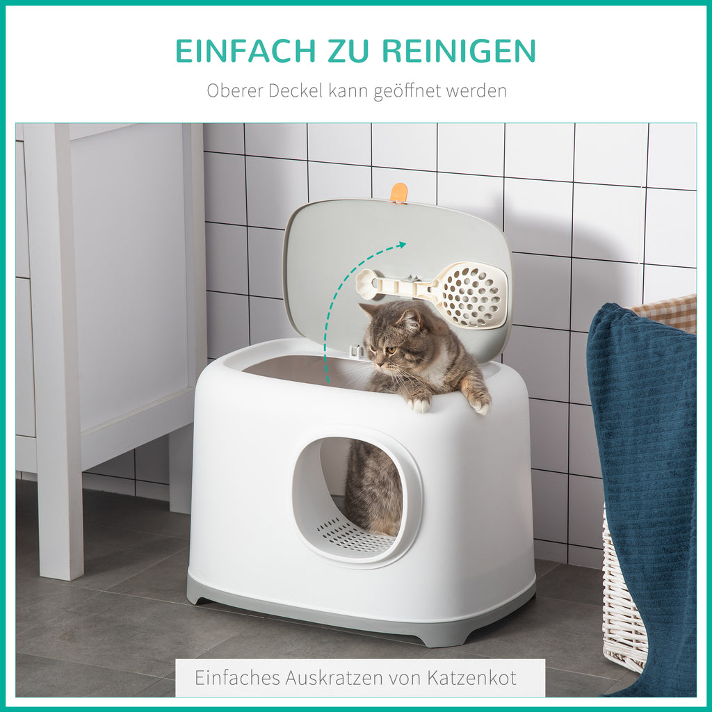 PawHut Katzenklo mit Deckel Katzentoilette mit Haube Schaufel Gitterboden XXL Katzentoilette für Katzen bis 5 kg 55 x 40 x 39 cm Weiß