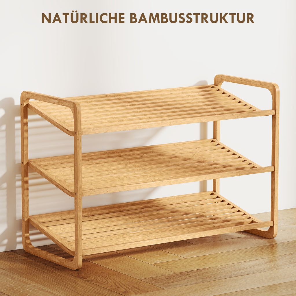 HOMCOM Bambusregal, Schuhregal, Flurregal, 3-stufiges Design, 30 kg Belastbarkeit, Holz
