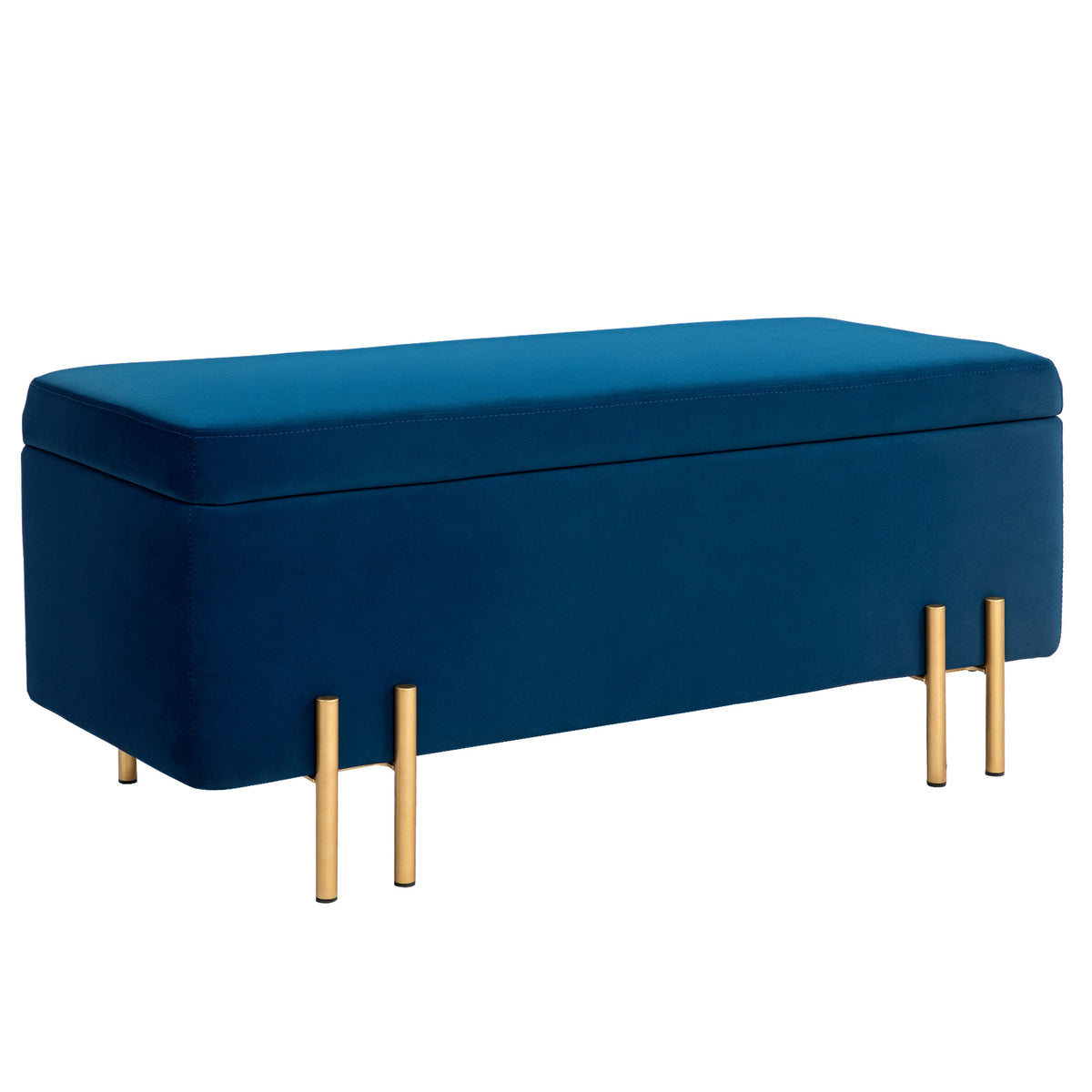 HOMCOM Sitzbank, Polsterbank mit Stauraum, Metall, Kautschukholz, Schaumstoff, 100 x 40 x 42 cm, Dunkelblau