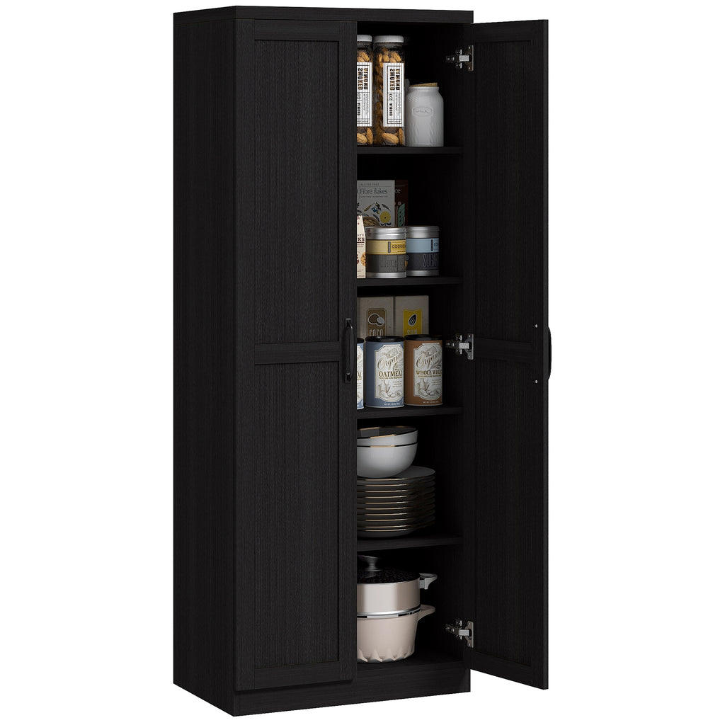 HOMCOM Buffet Küche, Küchenmöbel Aufbewahrung mit Doppeltür und 2 verstellbaren Regalen, 60 x 40 x 160 cm, Schwarz