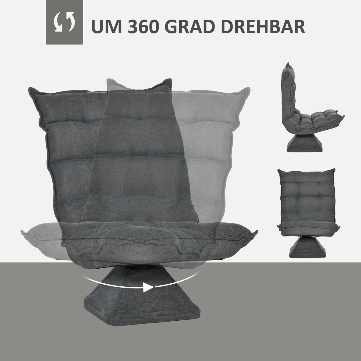 HOMCOM Relaxsessel Lesesessel, drehbar, Leinenoptik, 62 cm x 70 cm x 95 cm, Grau