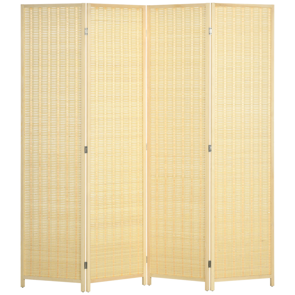 HOMCOM 4-teiliger Raumteiler, 180 x 180 cm, Faltbarer Sichtschutz aus Bambus und Baumwolle für Wohnzimmer, Schlafzimmer, Natur