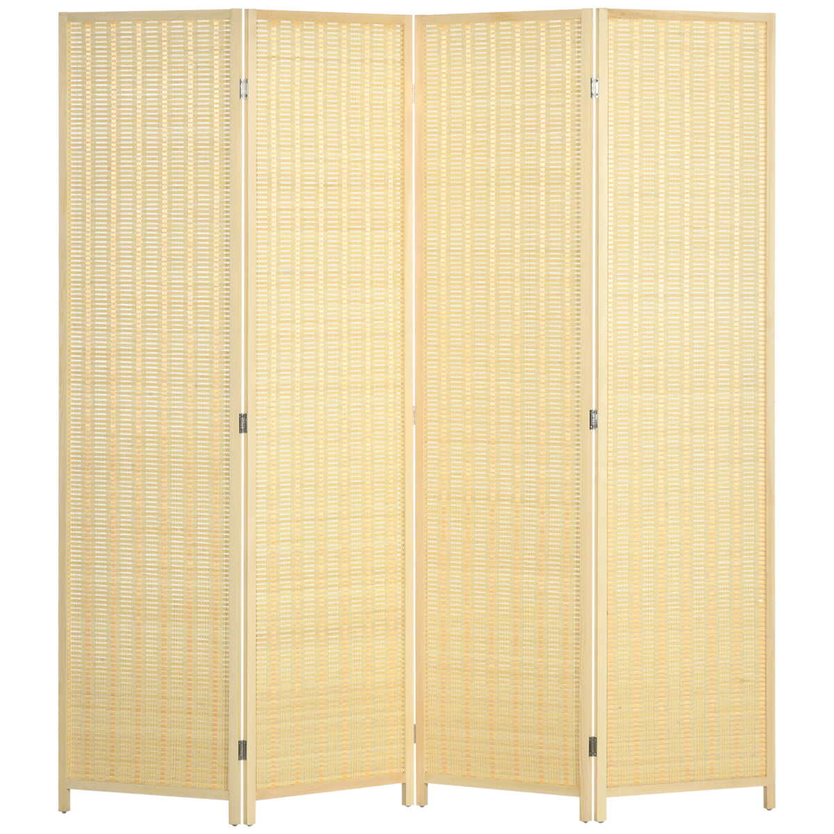 HOMCOM 4-teiliger Raumteiler, 180 x 180 cm, Faltbarer Sichtschutz aus Bambus und Baumwolle für Wohnzimmer, Schlafzimmer, Natur