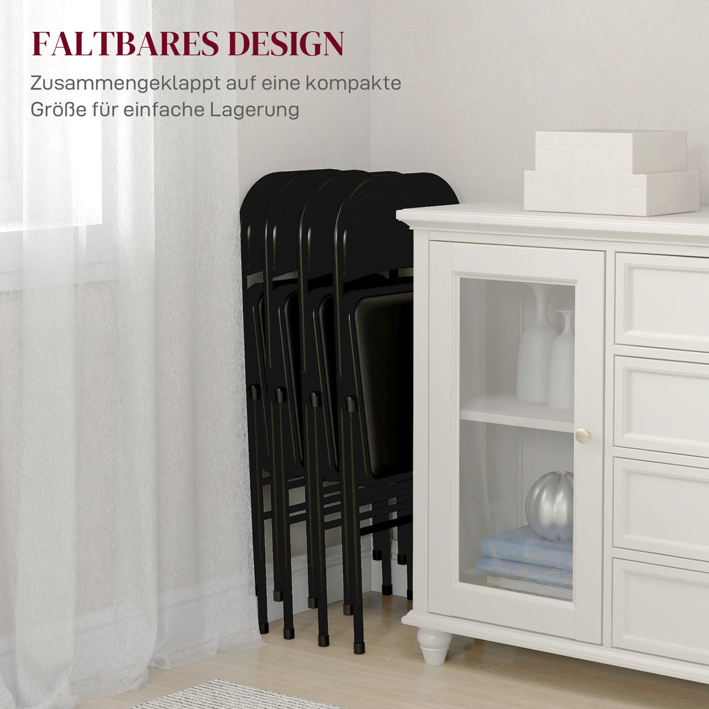 HOMCOM 4er-Set Klappstühle, Tragbare Bürostühle, Metallbeine, Faltstuhl für Büro, Empfang, Wartezimmer, Kunstleder, Schwarz