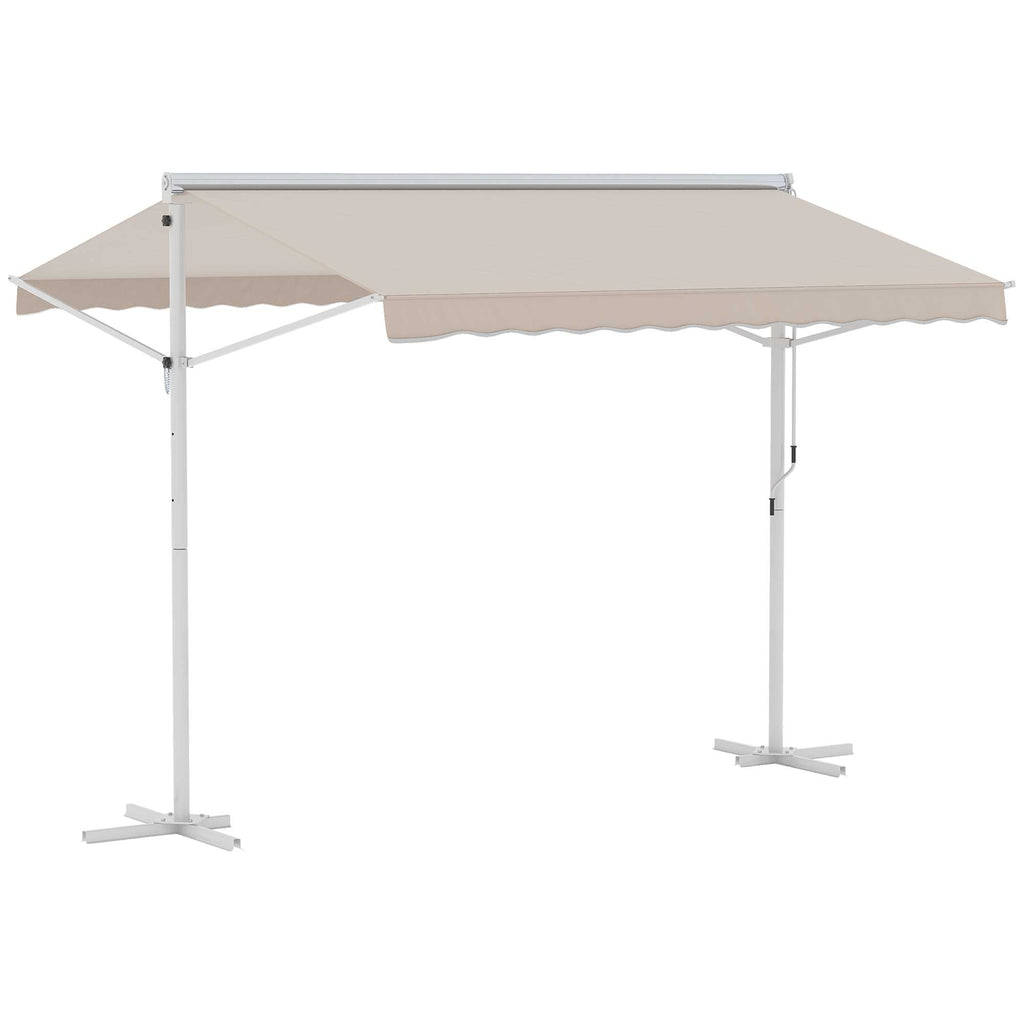 Outsunny Standmarkise Gartenmarkise Markise mit Faltarm Kurbel Terrasse Creme 3x3m