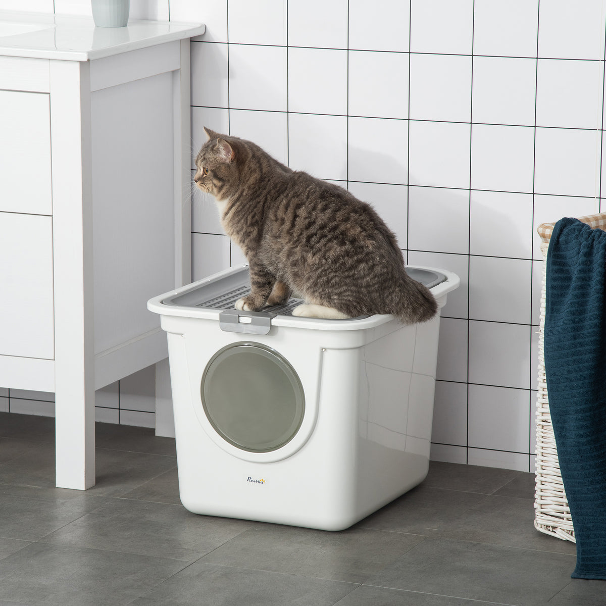 PawHut Katzenklo, 2-Wege-Katzenklo, inkl. Streuschaufel, Weiß + Grau
