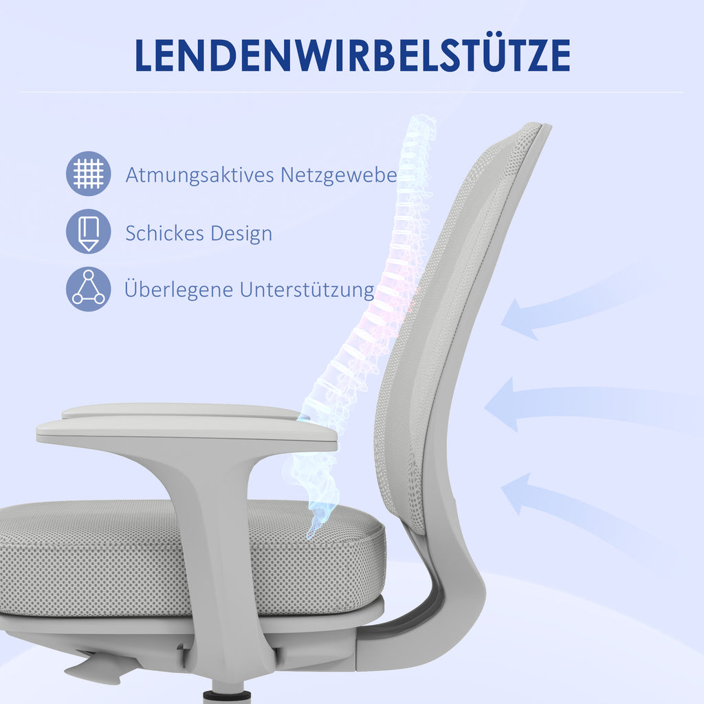 Vinsetto Bürostuhl, Ergonomisch Schreibtischstuhl mit Drehfunktion, Höhenverstellbar 55 x 48 x 82,5-94,5 cm Grau