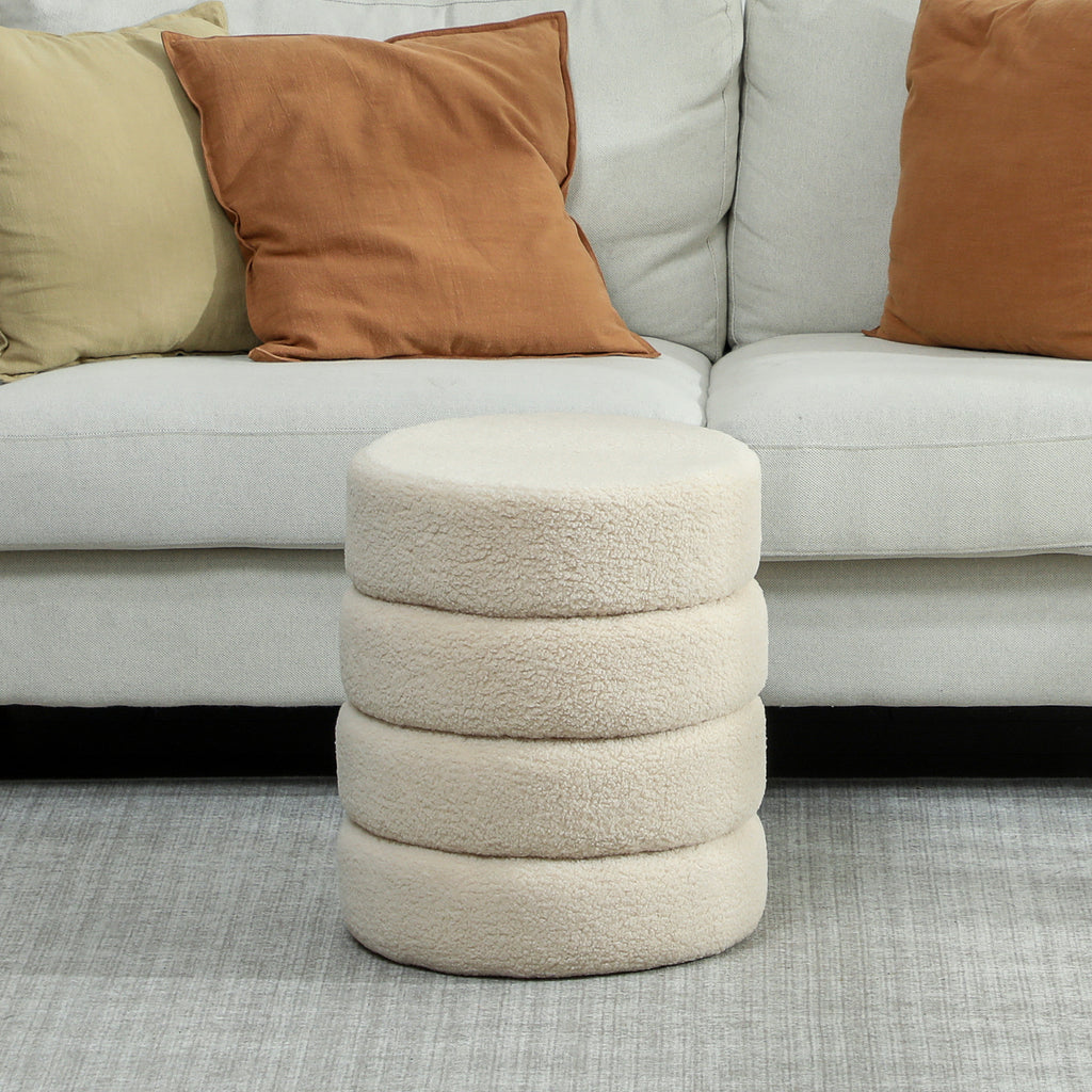 HOMCOM Hocker, rund, Teddyfleece, Metallgestell, bis 120kg, Φ40x45H cm, Beige