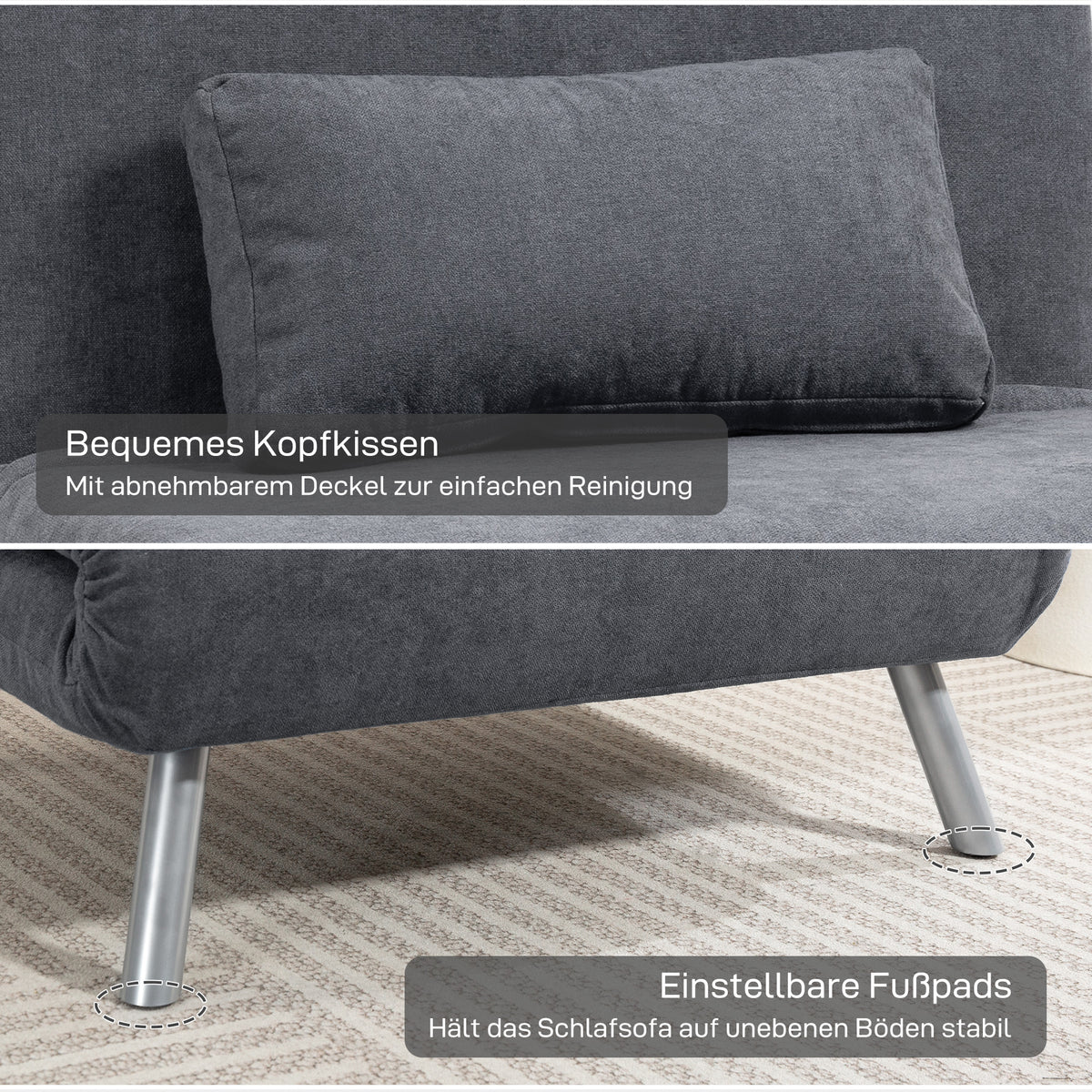 HOMCOM Polstersessel mit Bettfunktion, 2-in-1 Design, Schlafsessel, Gästebett, Stoffbezug, mit Kissen, Dunkelgrau