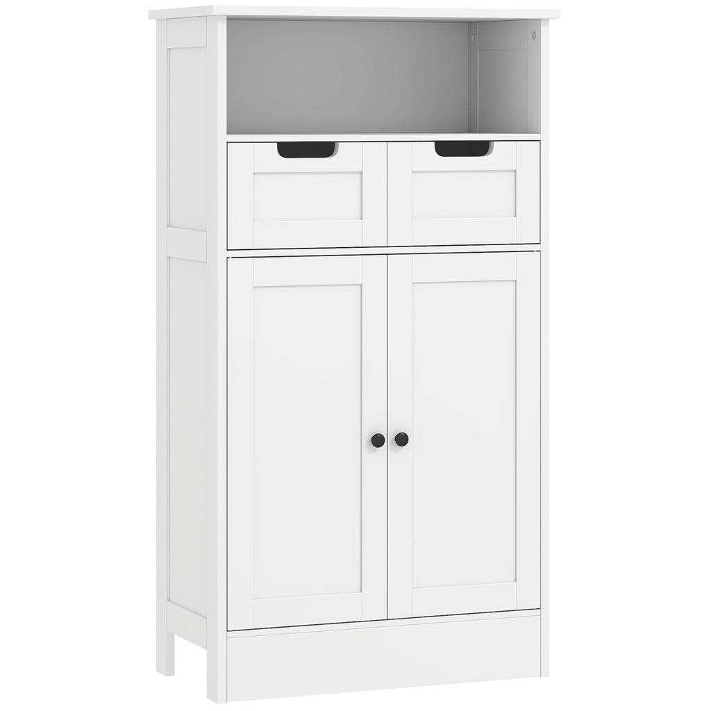 kleankin Badezimmerschrank mit 2 Schubladen, Tür, 60 x 30 x 109 cm, Weiß