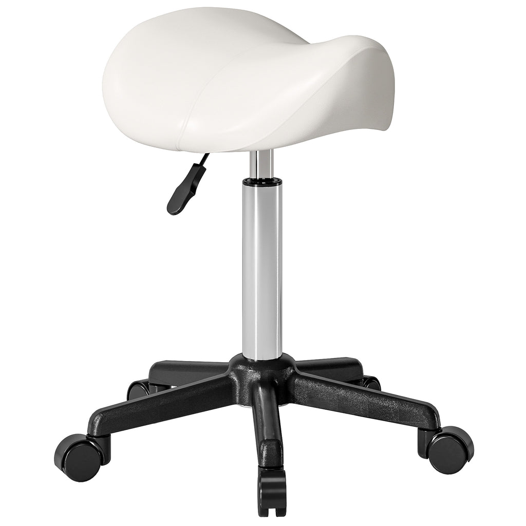 HOMCOM Massagehocker mit Rollen, Arbeitshocker mit höhenverstellbarem Sattel, 48x47x45-57cm, Weiß