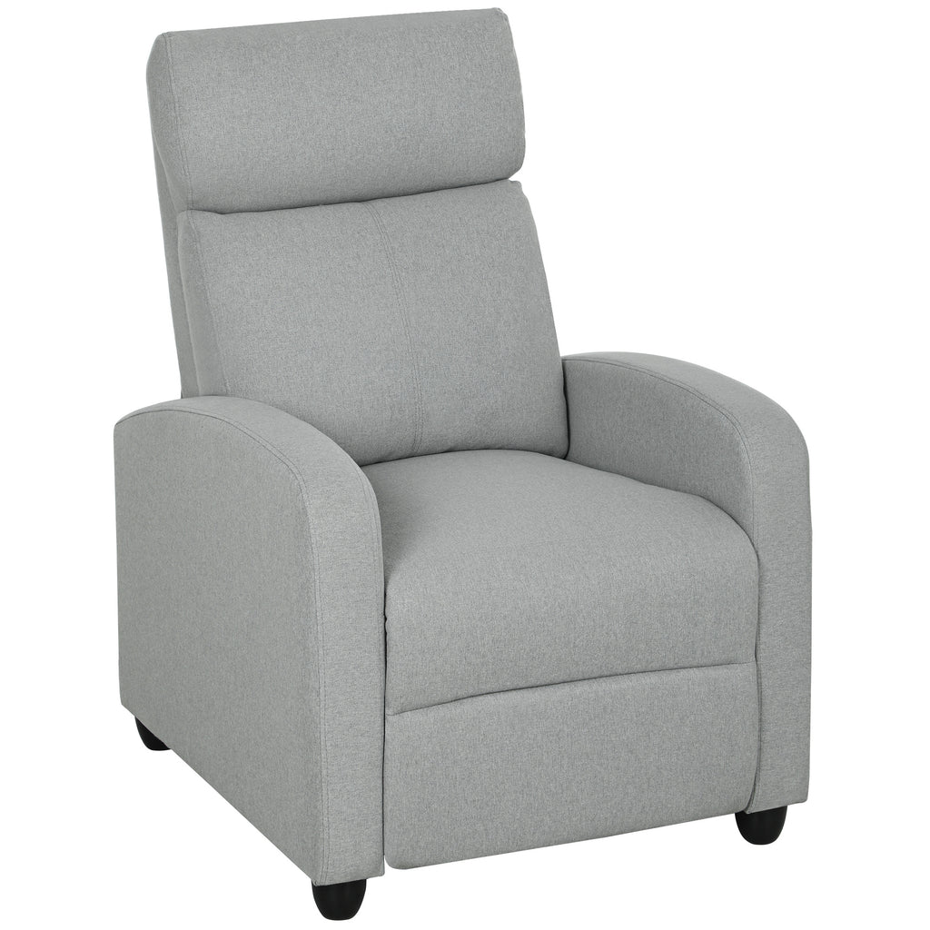 HOMCOM Relaxsessel, verstellbar 135°, ausziehbare Fußstütze, gepolsterte Lehnen, Leinen-Polyester, Hellgrau