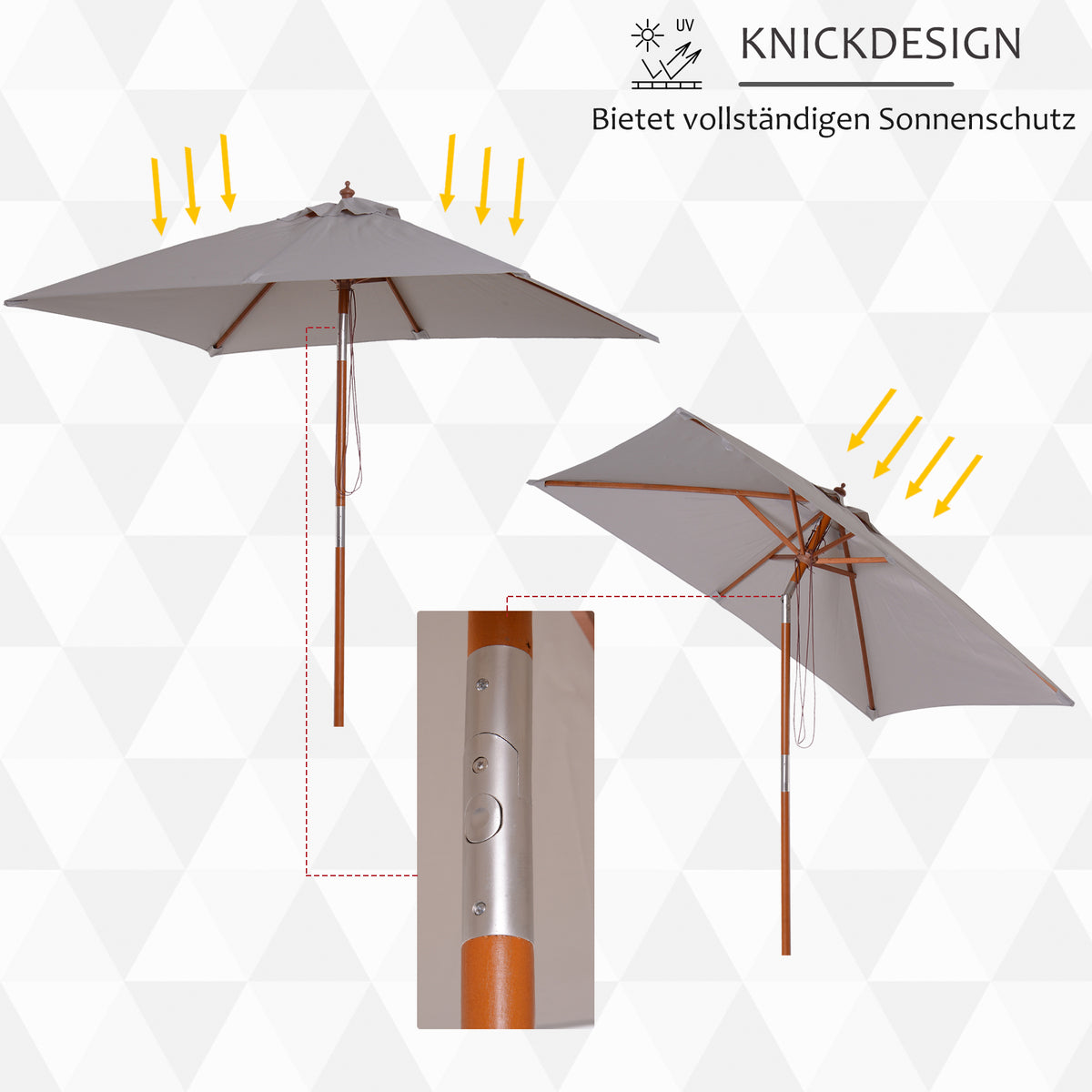 Outsunny Sonnenschirm 200 x 150 x 235 cm Knickbarer Gartenschirm 3-stufig einstellbar rechteckig Strandschirm wasserabweisend und UV-beständig für Strand Balkon Terrasse Garten Grau