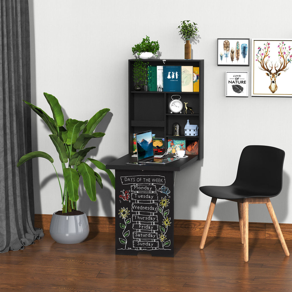 HOMCOM Wandklapptisch Wandschreibtisch, inkl. Schreibtafel, 60 cm x 94,5 cm x 147 cm, Schwarz