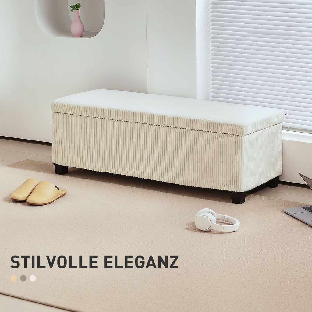 HOMCOM Sitzbank mit Stauraum, Aufbewahrungsbank, Cord-Design, Stahlrahmen, Beige