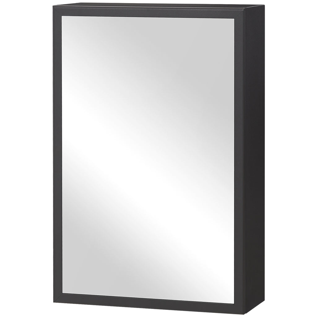 kleankin Spiegelschrank, 3 Regalfächer, weiche Scharniere, Stahlgehäuse, schwarz, 40 x 15 x 60 cm