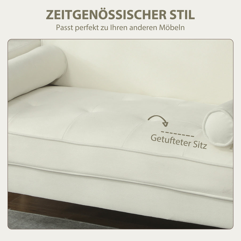 HOMCOM 2-Sitzer-Sofa, Doppelsitzsofa mit Kautschukholzbeinen, Polstersofa für Wohnzimmer, Schlafzimmer, Cremeweiß