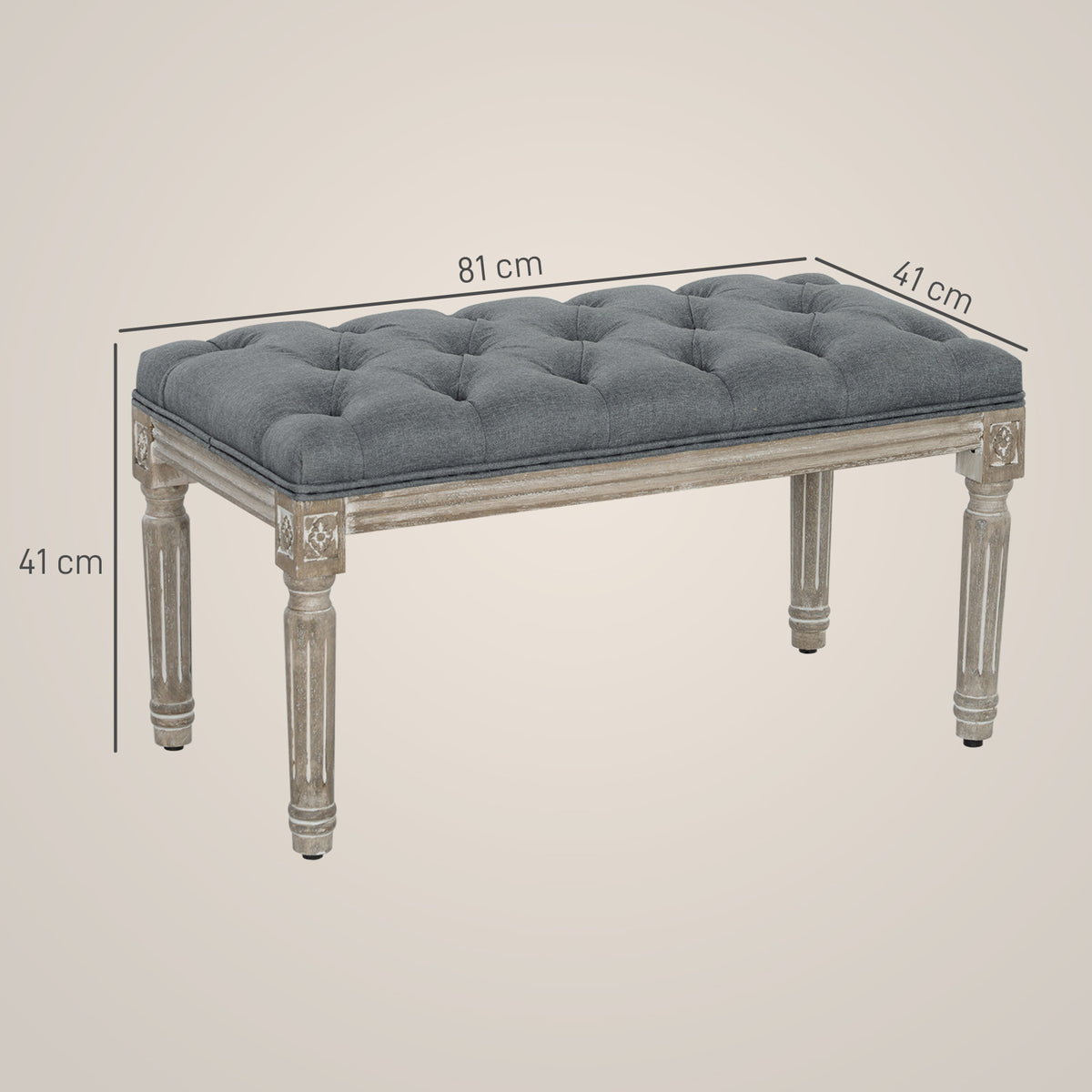 HOMCOM Polsterbank, Sitzbank, Bettbank mit Leinenoptik, Schminkbank für Flur, Diele, Schlafzimmer, Gummiholz, Grau, 81 x 41 x 41 cm