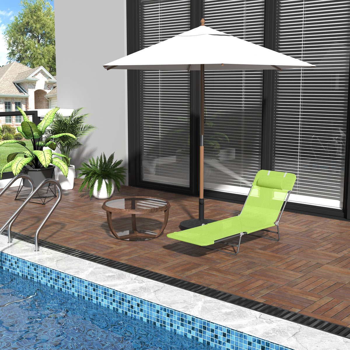 Outsunny Sonnenliege klappbar Gartenliege mit Kopfkissen Liegestuhl verstellbar mit 5-Fach Campingliege bis 120kg belastbar für Garten, Balkon und Pool geeignet, 4 Farben(Grün)
