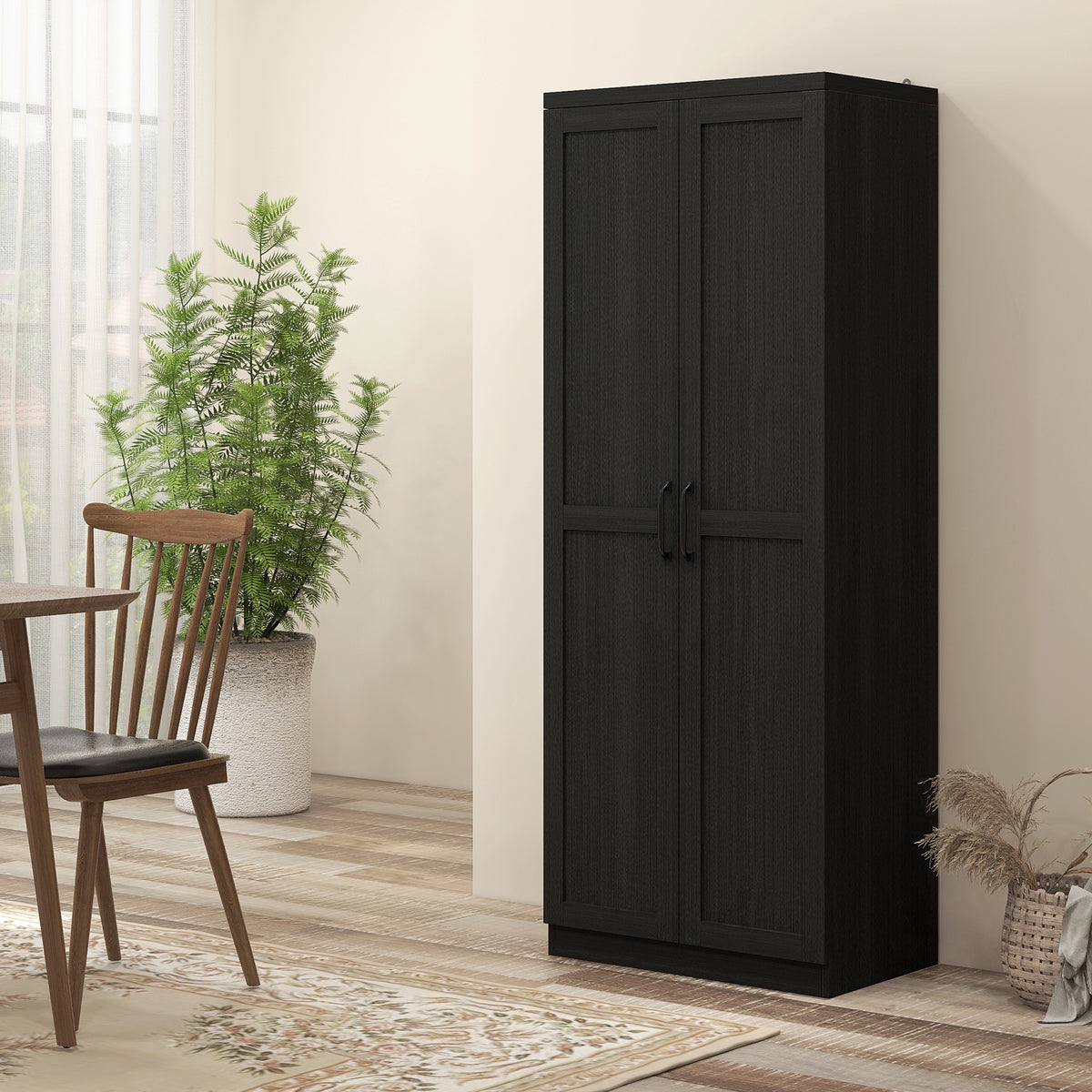 HOMCOM Buffet Küche, Küchenmöbel Aufbewahrung mit Doppeltür und 2 verstellbaren Regalen, 60 x 40 x 160 cm, Schwarz