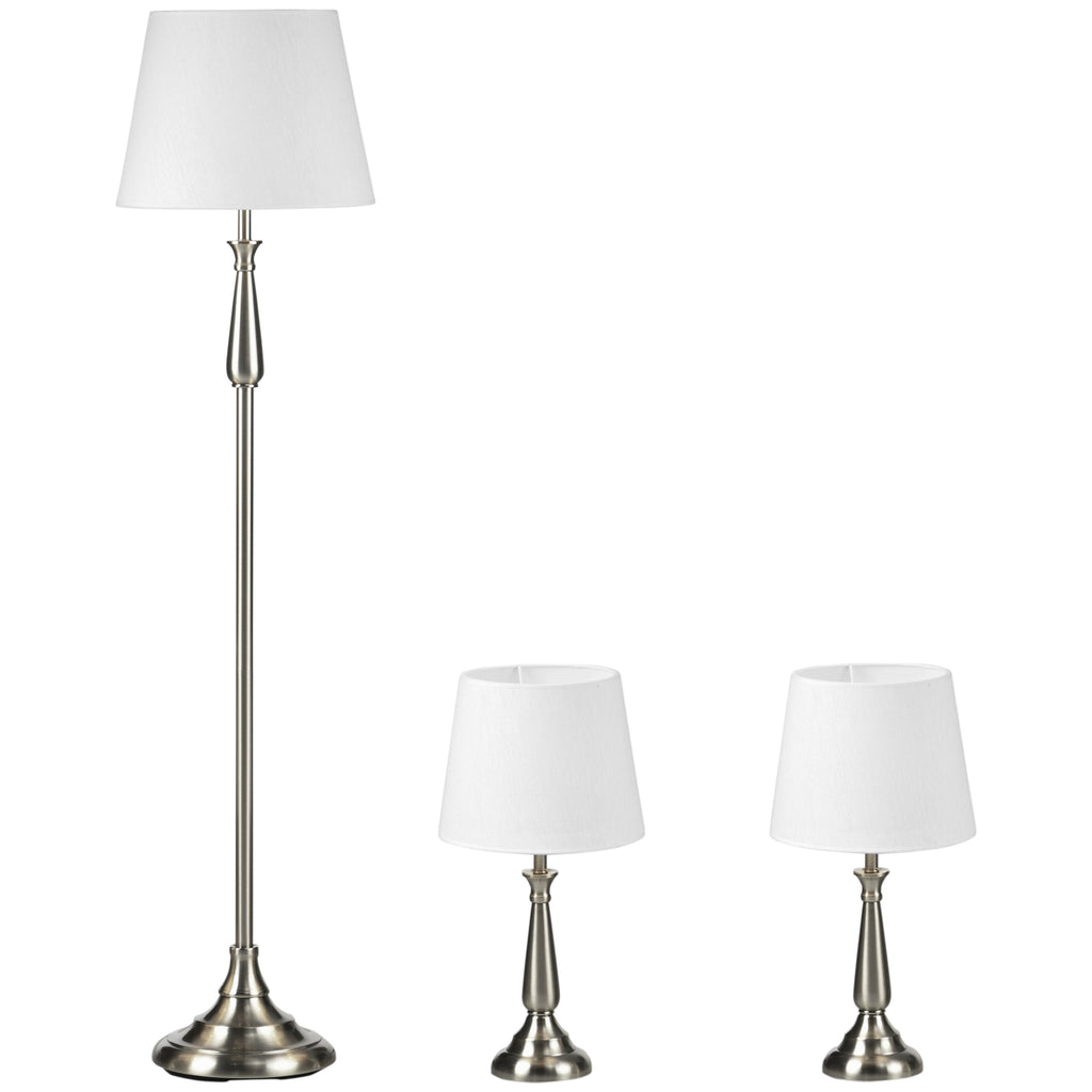 HOMCOM 3-teiliges Lampenset im Vintage-Design, 2 Tischleuchten, 1 Stehleuchte, 35,5 cm x 35,5 cm x 146 cm, Silber + Weiß