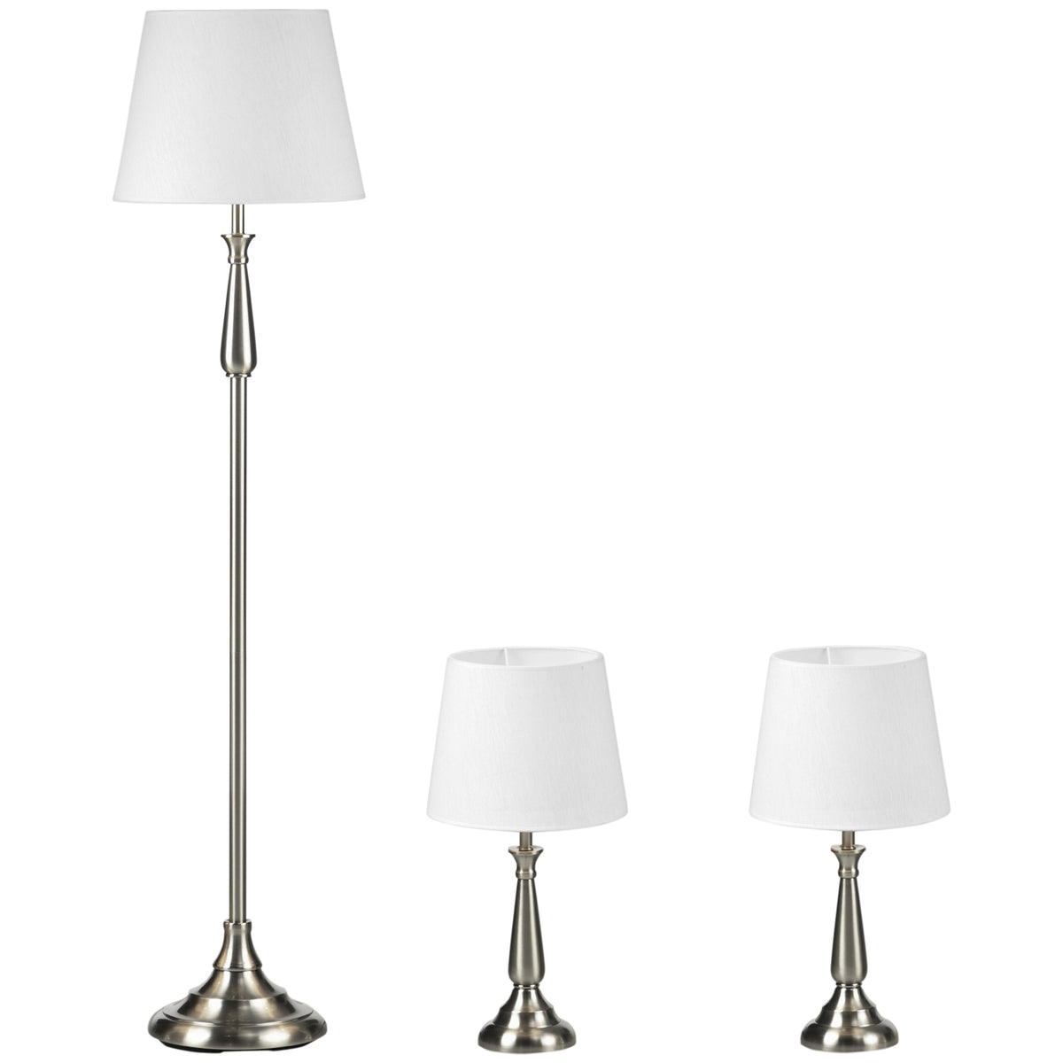 HOMCOM 3-teiliges Lampenset im Vintage-Design, 2 Tischleuchten, 1 Stehleuchte, 35,5 cm x 35,5 cm x 146 cm, Silber + Weiß