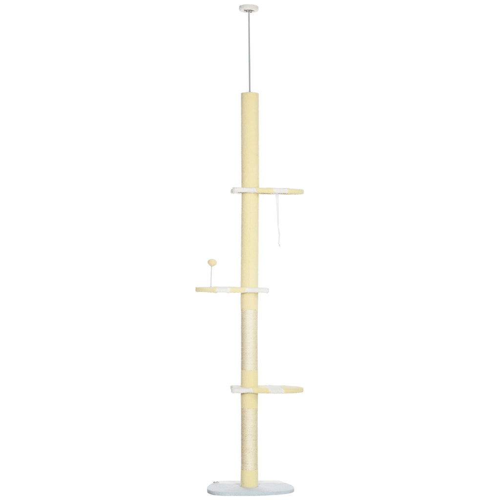 PawHut Höhenverstellbarer Kratzbaum, Anti-Rutsch, Sisalseil-Pfosten, 220-260H x 47L x 34W cm, Gelb/Weiß/Blau