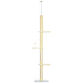PawHut Höhenverstellbarer Kratzbaum, Anti-Rutsch, Sisalseil-Pfosten, 220-260H x 47L x 34W cm, Gelb/Weiß/Blau