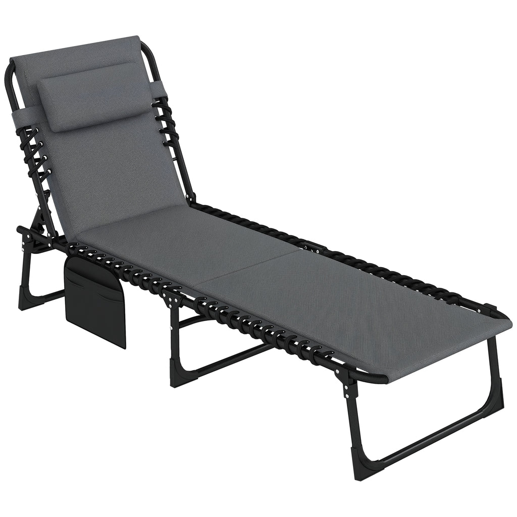 Outsunny Liegestuhl, Sonnenliege mit Polsterung und Seitentasche, Gartenliege, Pool-Liege, Polsterliege, Grau