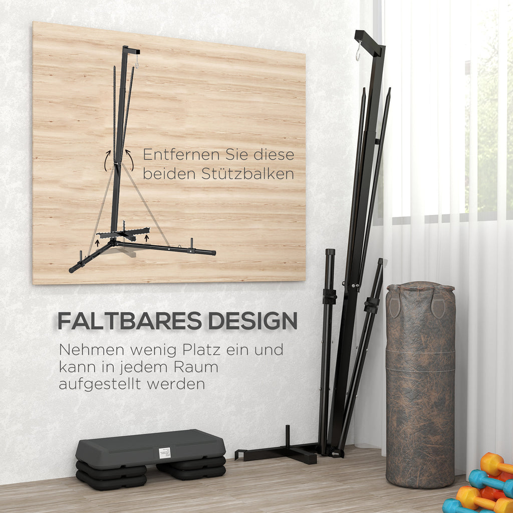 SPORTNOW Boxsackständer, Boxsackhalterung, höhenverstellbar, freistehend, klappbar, Stahl, 170 x 90 x 225 cm, schwarz