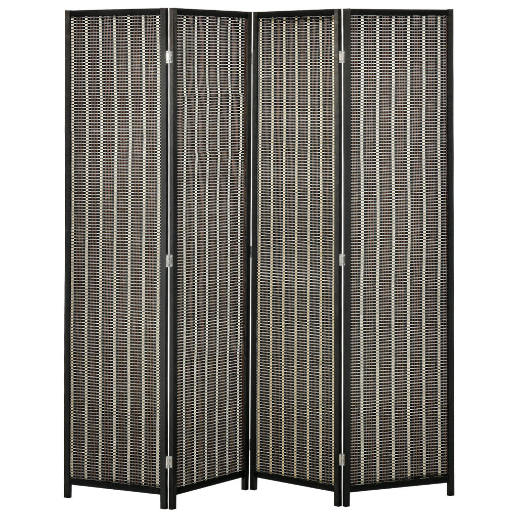 HOMCOM Raumteiler, faltbar, Kiefernholz/Bambus, 180 x 180 cm, Braun/Schwarz