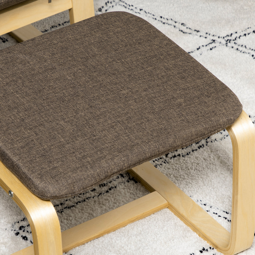 HOMCOM Sessel mit Fußhocker, Sessel-Set, Leinenoptik, Massivholz, Braun + Natur