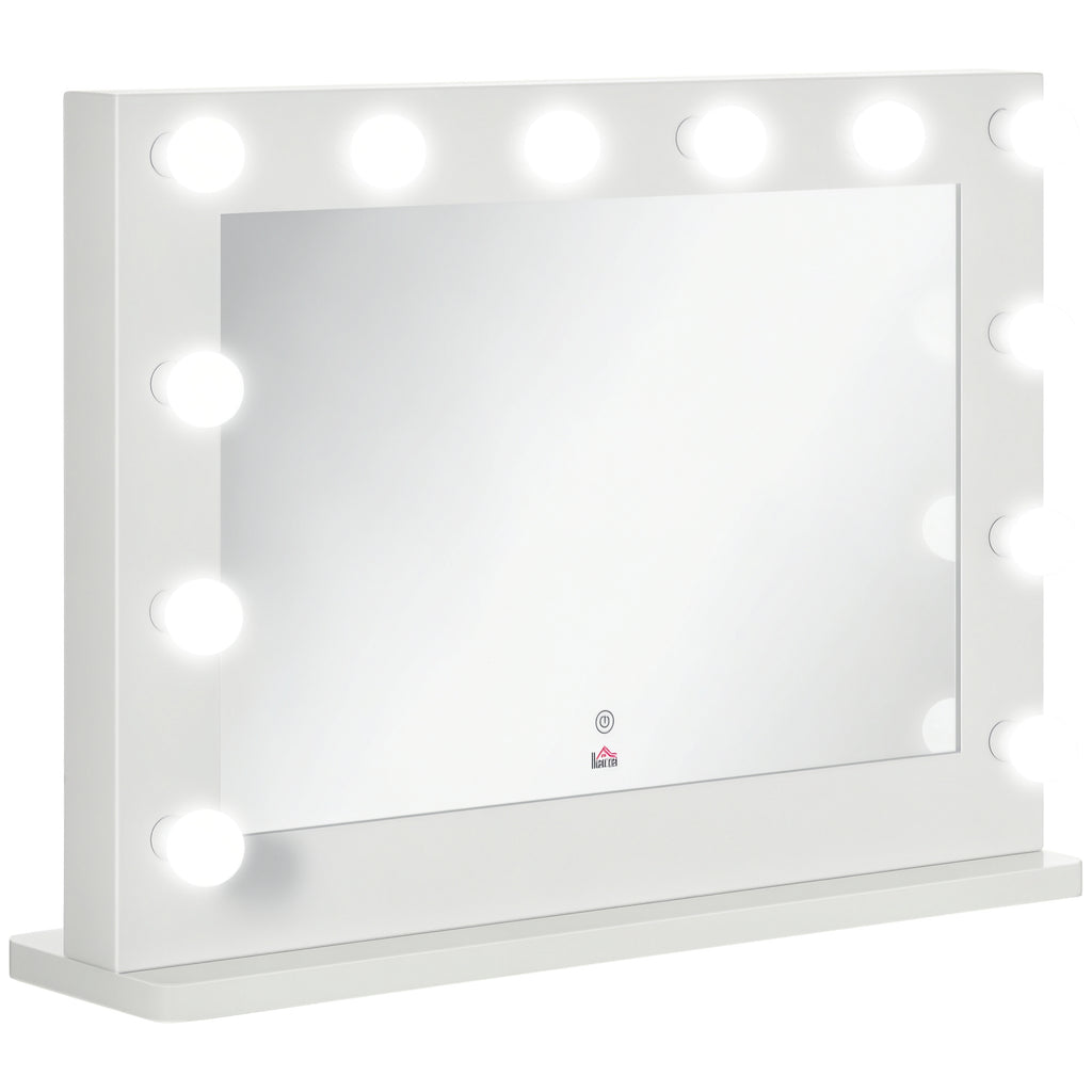 HOMCOM Hollywood Spiegel mit Beleuchtung, Touch-Steuerung, Memory-Funktion, 12 dimmbare LED-Lampen, weiß, 80 x 60 cm